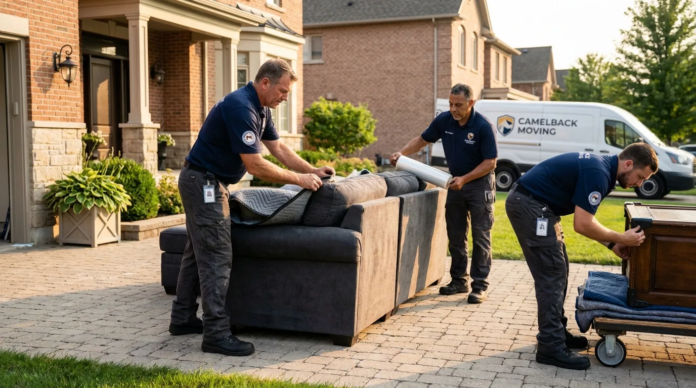 Large estate moving crew wrapping furniture in Bridgeport, TX